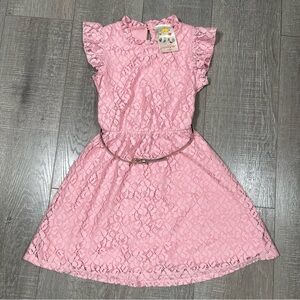 Jenna & Jessie Girls Pink Lace Dress with Belt size 10